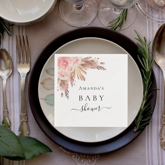 Baby shower pampas roos goudbloem servet