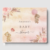 Baby shower pampas roos gouden tedbeer gastenboek (Voorkant)