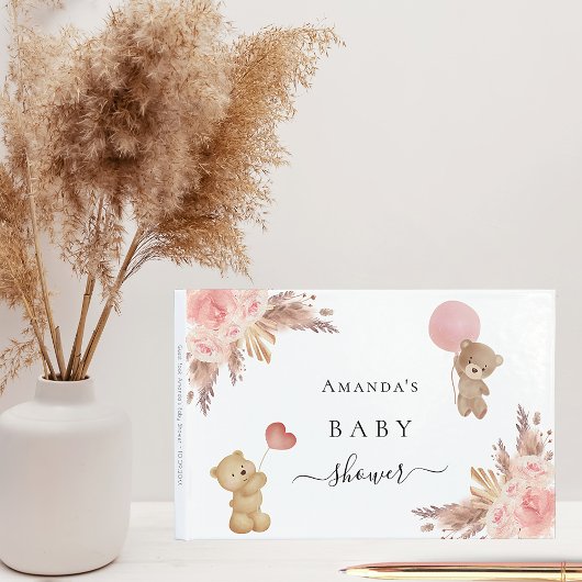 Baby shower pampas roos gouden tedbeer gastenboek