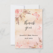 Baby shower pampas roos goudflorals boho bedankkaart (Voorkant)