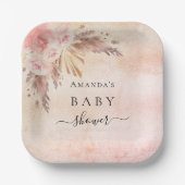 Baby shower pampas roos goudmeel papieren bordje (Voorkant)
