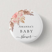 Baby shower pampas roos goudmeel wit ronde button 3,2 cm (Voorkant)