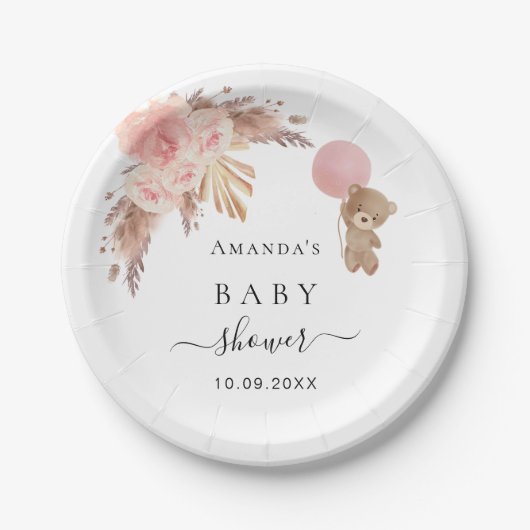 Baby shower pampas roos goudthee papieren bordje (Voorkant)