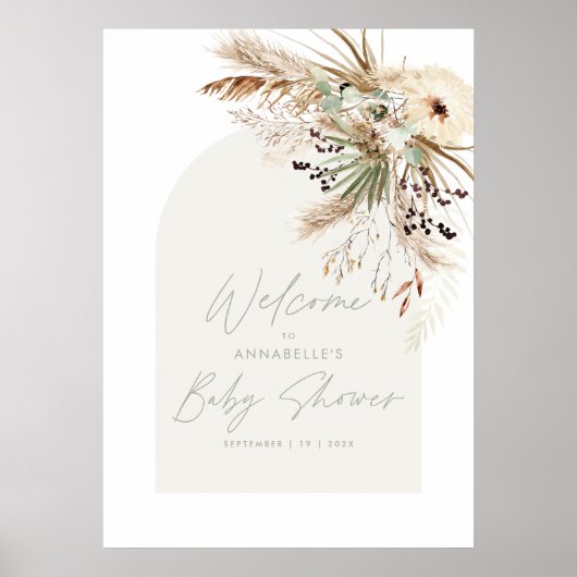 Baby shower pampas sage green chic elegant poster (Voorkant)