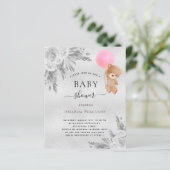 Baby shower pampas zilveren teddybeer uitnodiging (Staand voorkant)