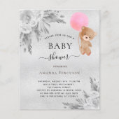 Baby shower pampas zilveren teddybeer uitnodiging (Voorkant)