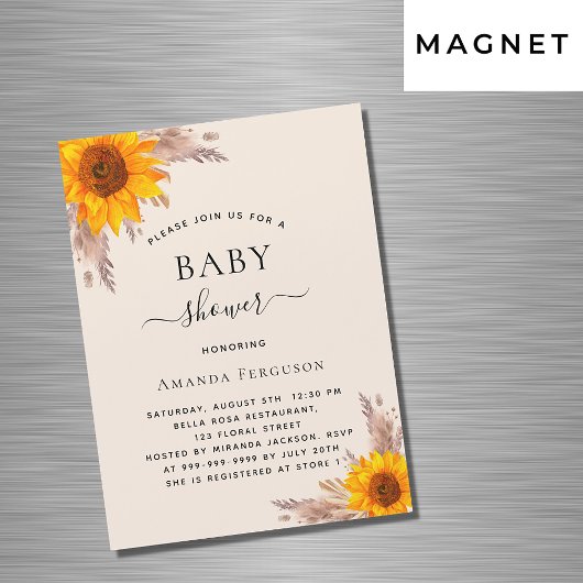 Baby shower pampas zonnebloem luxe magnetische uitnodiging