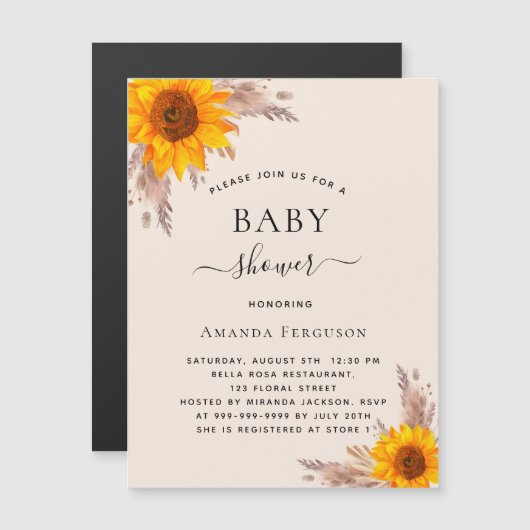 Baby shower pampas zonnebloem luxe magnetische uitnodiging (Voorkant / Achterkant)