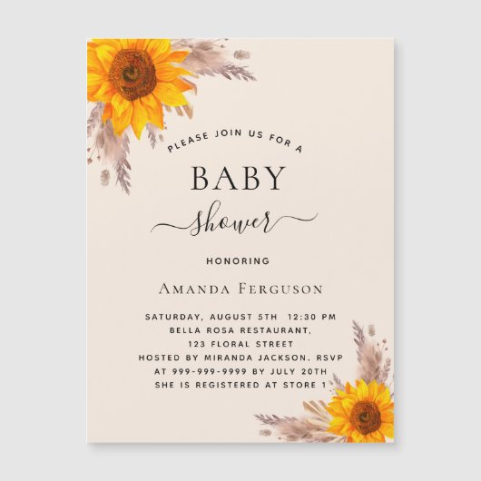 Baby shower pampas zonnebloem luxe magnetische uitnodiging (Voorkant)