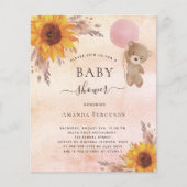 Baby shower pampas zonnebloem teddy uitnodiging (Voorkant)
