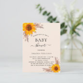 Baby shower pampas zonnebloem uitnodiging briefkaart (Staand voorkant)