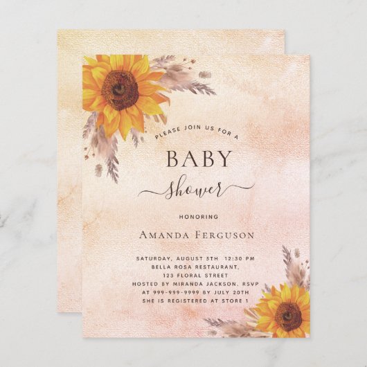 Baby shower pampas zonnebloemen - uitnodiging (Voorkant / Achterkant)