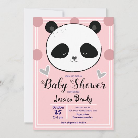 Baby shower Panda Face en Pink Polka Dots Kaart (Voorkant)