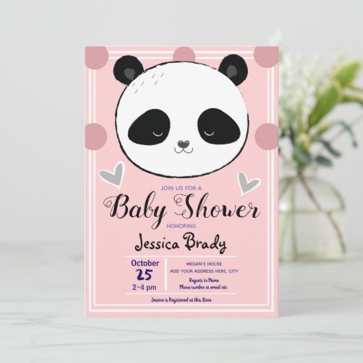 Baby shower Panda Face en Pink Polka Dots Kaart (Staand voorkant)