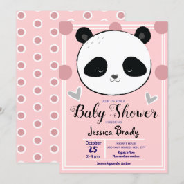 Baby shower Panda Face en Pink Polka Dots Kaart