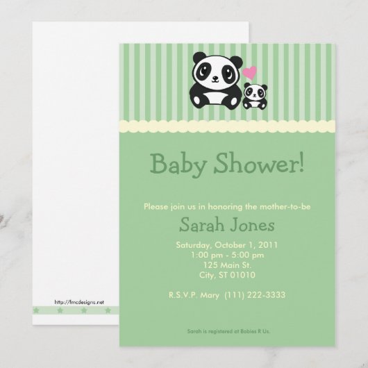 Baby shower Panda - Groen Kaart (Voorkant / Achterkant)