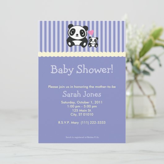 Baby shower Panda - Paars Kaart (Staand voorkant)
