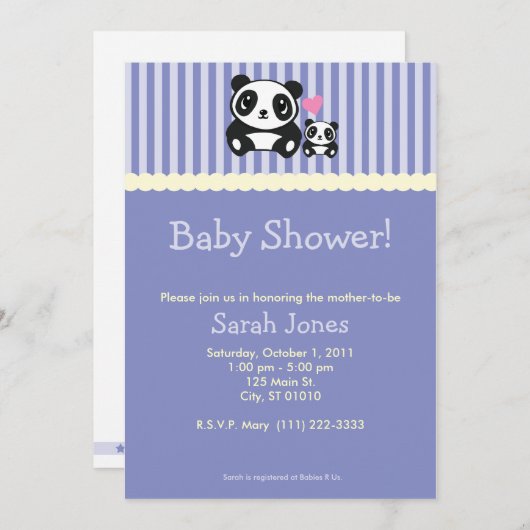 Baby shower Panda - Paars Kaart (Voorkant / Achterkant)