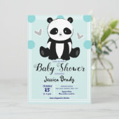 Baby shower Panda Sitting and Blue Polka Dots Kaart (Staand voorkant)