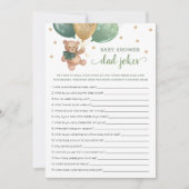 Baby shower Pap Jokes Spel Groene Teddy Bear Kaart (Voorkant)