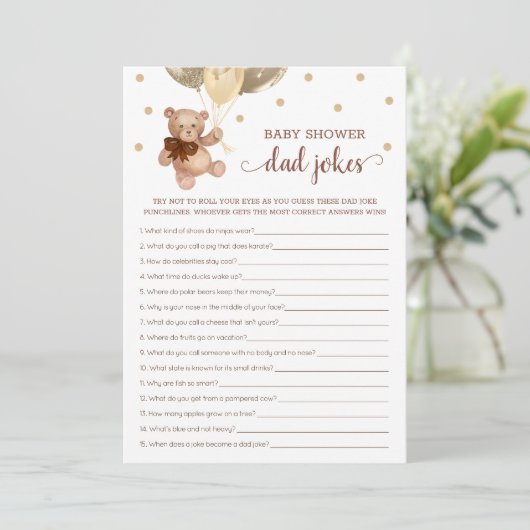 Baby shower Pap Jokes Spel Teddy Bear Bruin Kaart (Staand voorkant)