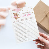 Baby shower Pap Jokes Spel Teddy Bear Roze Kaart
