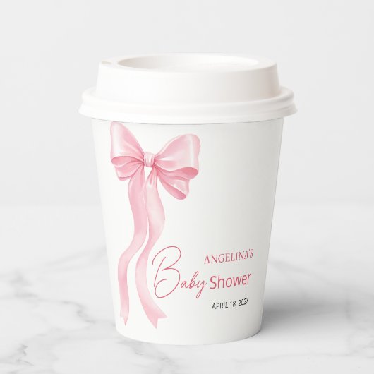 Baby shower paper cups with a delicate bow. papieren bekers (Achterkant)