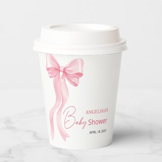 Baby shower paper cups with a delicate bow. papieren bekers (Voorkant)
