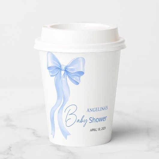 Baby shower paper cups with a delicate bow. papieren bekers (Achterkant)