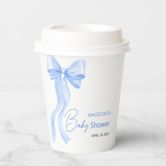 Baby shower paper cups with a delicate bow. papieren bekers (Voorkant)
