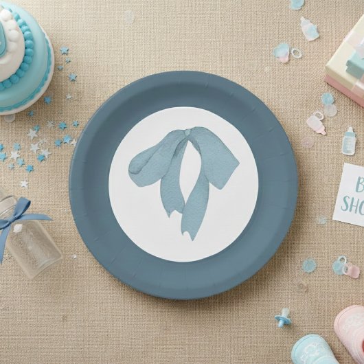 Baby Shower Paper Plates for Boy – Blue Bow Papieren Bordje