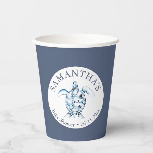 Baby shower papier kopjes jongen blauw Zee schildp Papieren Bekers (Voorkant)