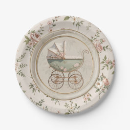 Baby Shower Papieren Bord met Vintage Kinderwagen