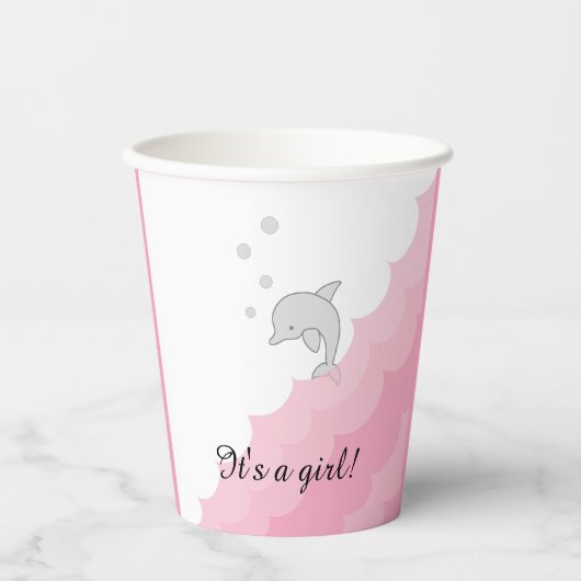 Baby shower Papieren koppen "Dolphin Pink" 8 oz. Papieren Bekers (Voorkant)