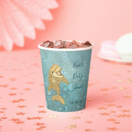 Baby shower Papieren koppen "Gold Dolphin Baby" 8 Bekers