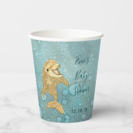 Baby shower Papieren koppen "Gold Dolphin Baby" 8 Bekers