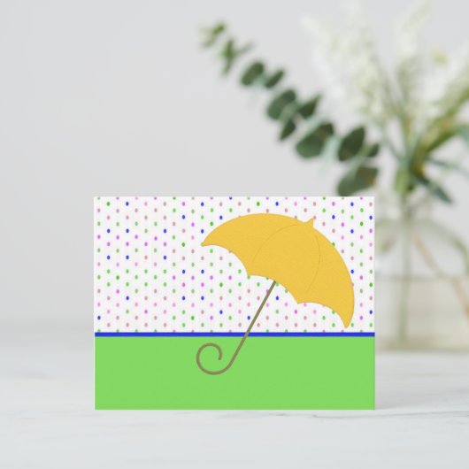 BABY SHOWER PARAPLU POLKA UITNODIGING BRIEFKAART (Staand voorkant)