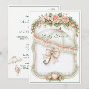 Baby Shower Paraplu Regendruppels Roze Rozen Kaart