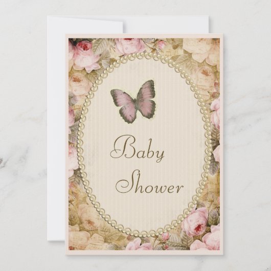 baby shower  parels Rozen vlinder Kaart (Voorkant)