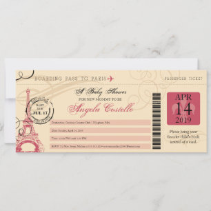 Baby shower  Paris Boarding Pass Kaart