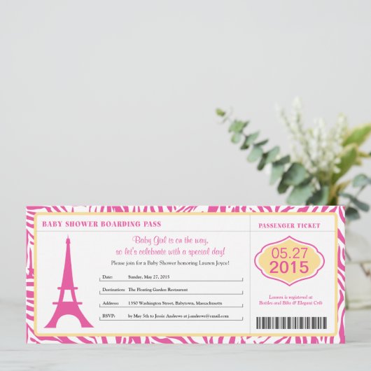 Baby shower Paris Boarding Pass Kaart (Staand voorkant)