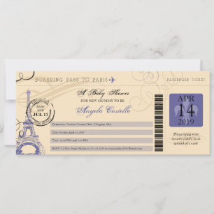 Baby shower  Paris Boarding Pass Kaart