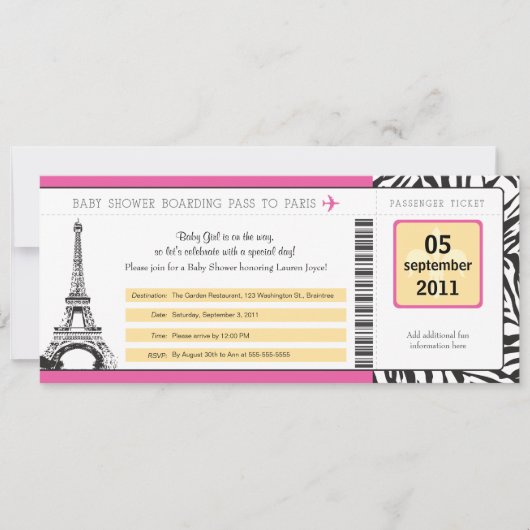 Baby shower Paris Boarding Pass Kaart (Voorkant)
