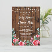 baby shower Partij Rode rozen Floral hout Kaart (Staand voorkant)