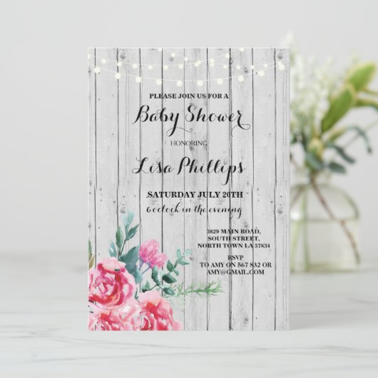 baby shower Partij Roze Roze hout Noite Kaart (Staand voorkant)