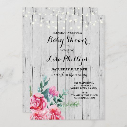 baby shower Partij Roze Roze hout Noite Kaart (Voorkant / Achterkant)