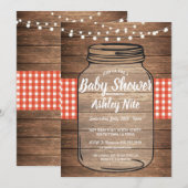 baby shower Partij Rustic Jar Wood Red Gingham Kaart (Voorkant / Achterkant)