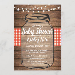 baby shower Partij Rustic Jar Wood Red Gingham Kaart