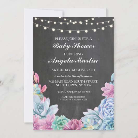baby shower Partij Succulenten Floral Chalk Invite Kaart (Voorkant)