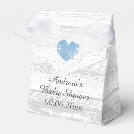 Baby shower-partij van White wood grain boy Bedankdoosjes (Voorkant Zijde)